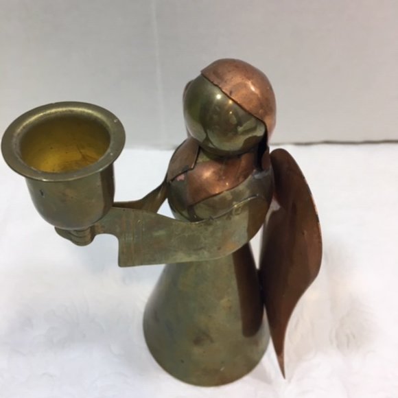 Brass Copper Angel Single Candle Holder Christmas 6" Vintage - Picture 10 of 14